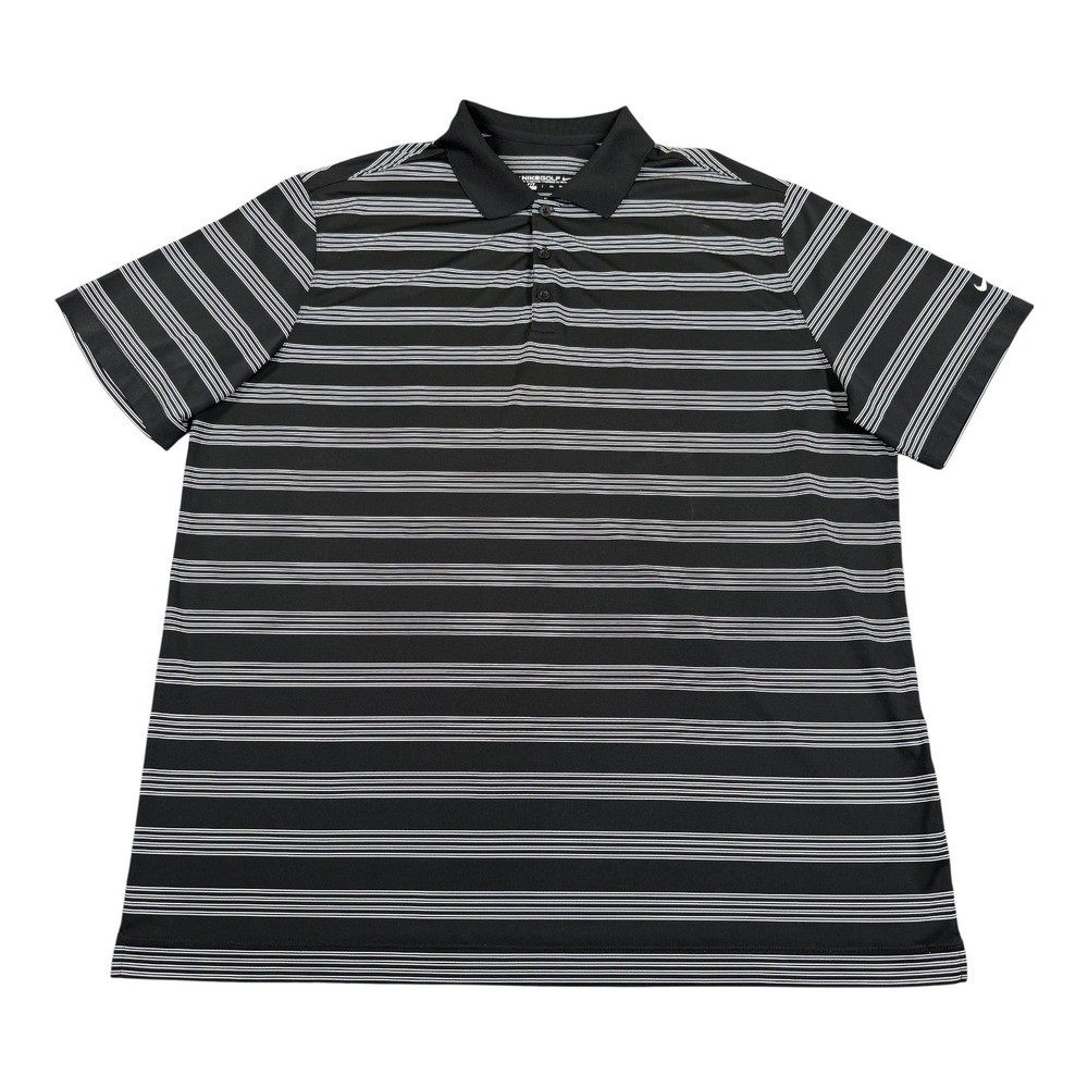 Nike Golf Dri-FIT Polo Shirt Mens 2XL Black White Striped Performance Swoosh